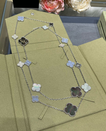 [Violet JW]CLOVER 16 MOTIF CHALCEDONY MOP SILVER NECKLACE