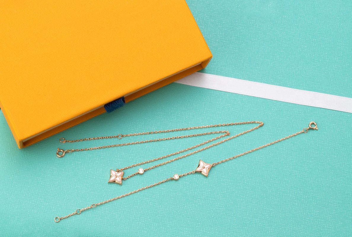 [Violet JW]STAR PINK MOP 1 DIAMOND PINK GOLD NECKLACE