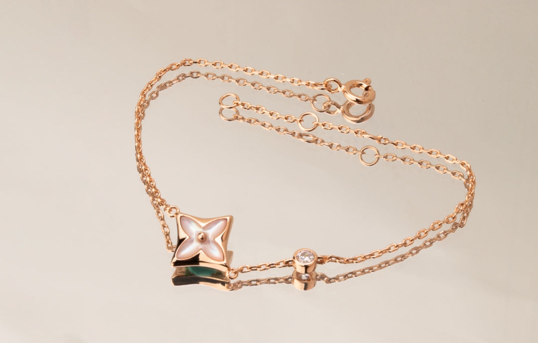 [Violet JW]STAR PINK MOP 1 DIAMOND PINK GOLD NECKLACE