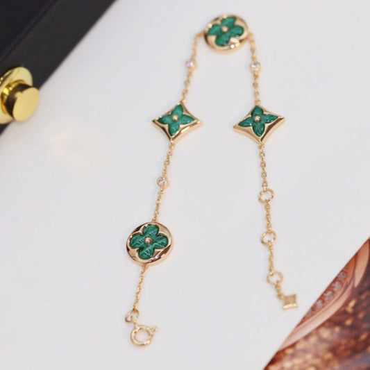 [Violet JW]STAR AND SUN 4 MOTIF PINK GOLD MALACHITE BRACELET