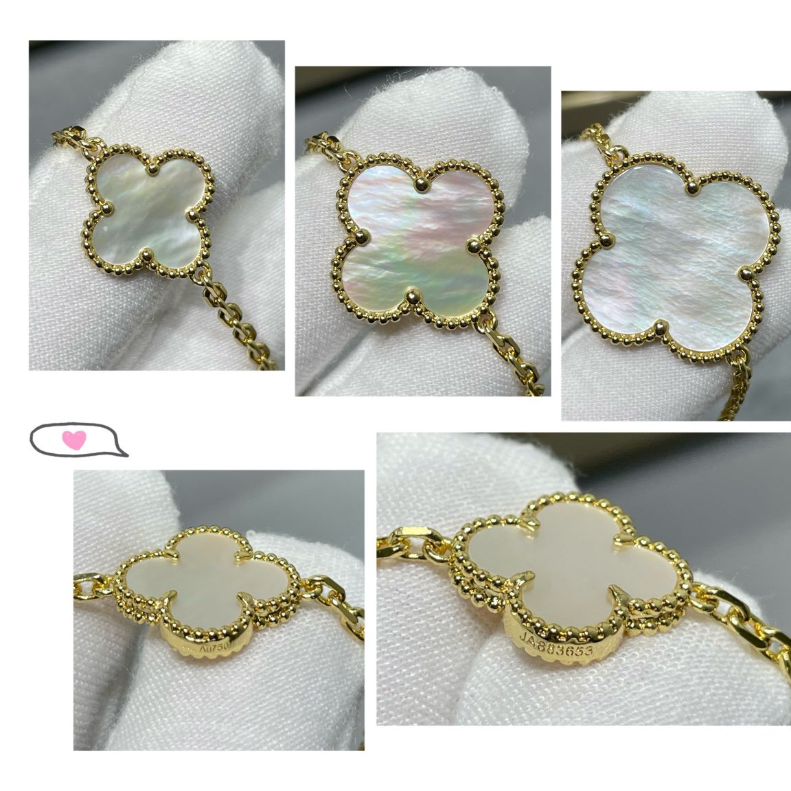 [Violet JW]CLOVER 16 MOTIF WHITE MOP GOLD NECKLACE