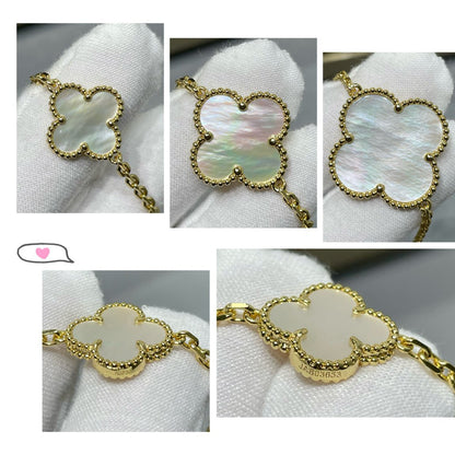[Violet JW]CLOVER 16 MOTIF WHITE MOP GOLD NECKLACE
