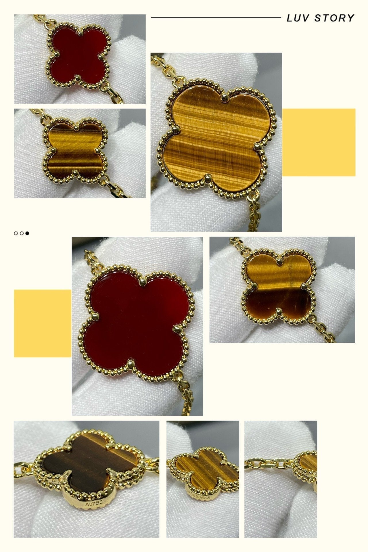 [Violet JW]CLOVER 16 MOTIF CARNELIAN TIGER EYE ROSE GOLD NECKLACE