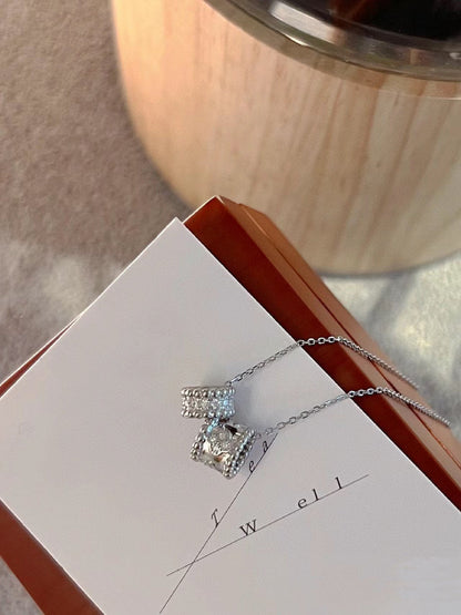 [Violet JW]PERLEE DOUBLE PENDANT SILVER DIAMOND NECKLACE