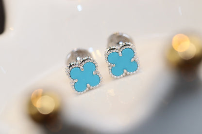 [Violet JW]CLOVER MINI TURQUOISE SILVER STUD EARRINGS