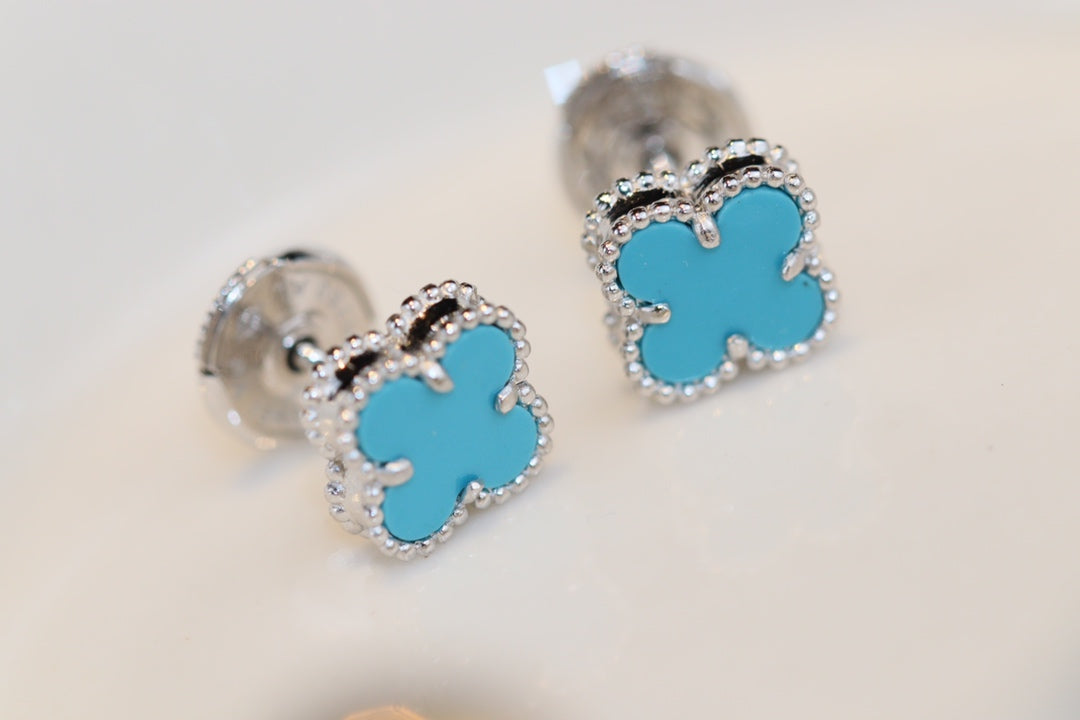 [Violet JW]CLOVER MINI TURQUOISE SILVER STUD EARRINGS