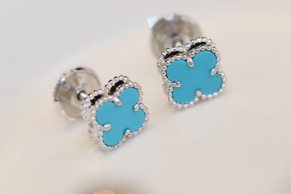 [Violet JW]CLOVER MINI TURQUOISE SILVER STUD EARRINGS