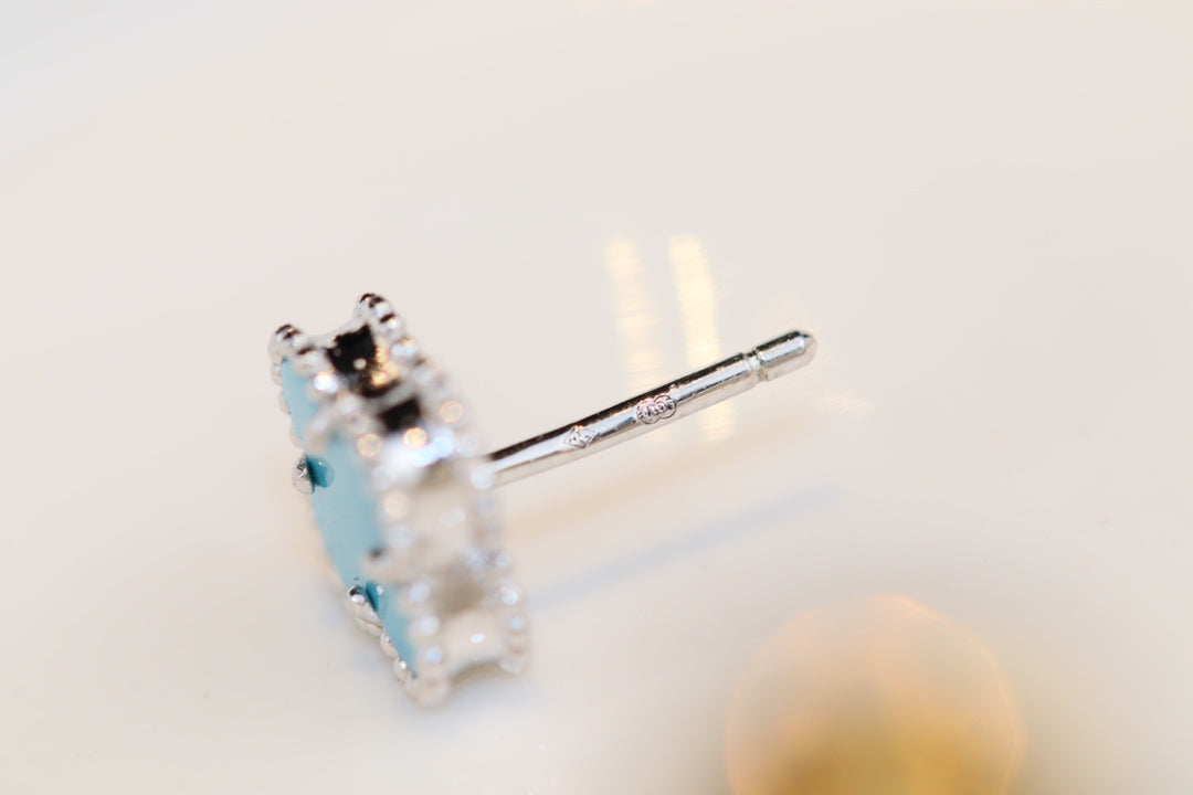 [Violet JW]CLOVER MINI TURQUOISE SILVER STUD EARRINGS