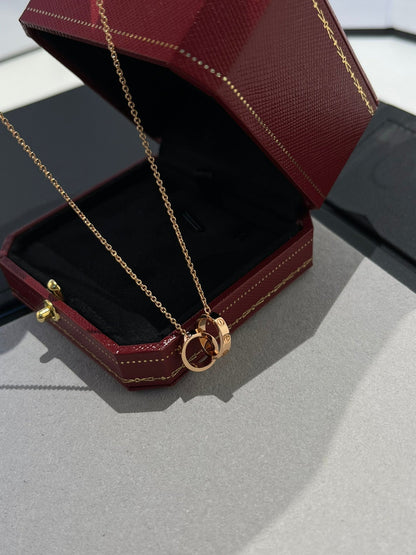[Violet JW]LOVE NECKLACE DOUBLE RING PINK GOLD