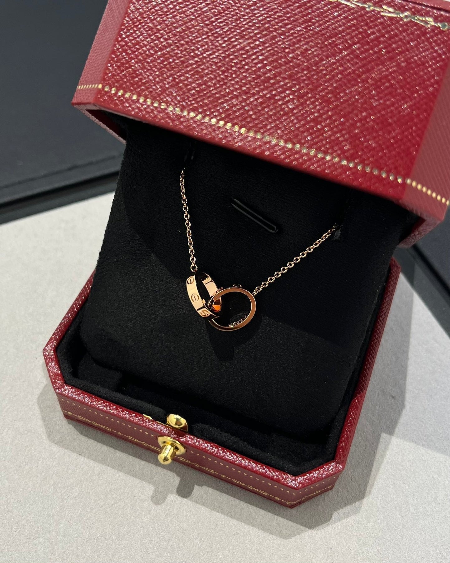[Violet JW]LOVE NECKLACE DOUBLE RING PINK GOLD