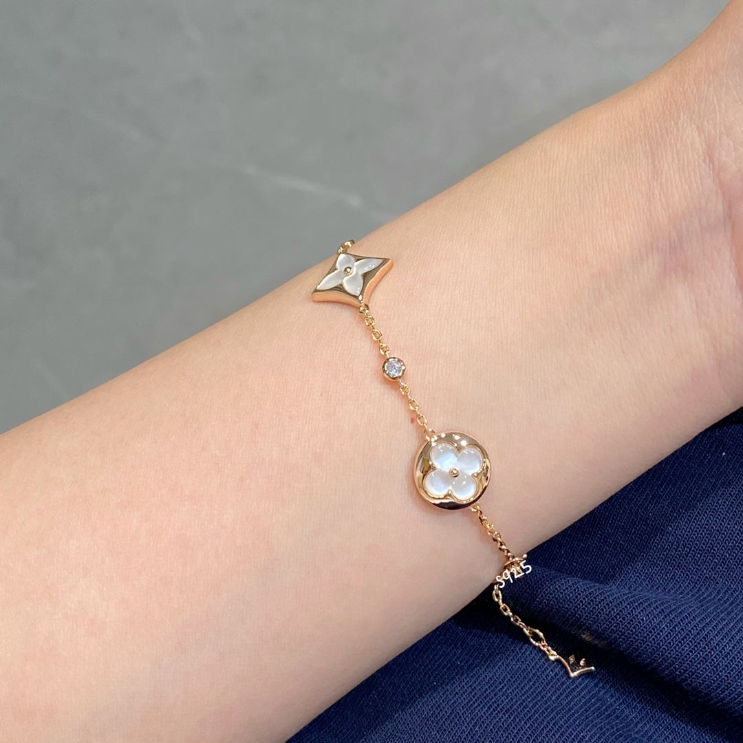 [Violet JW]STAR AND SUN 4 MOTIF WHITE MOP PINK GOLD BRACELET
