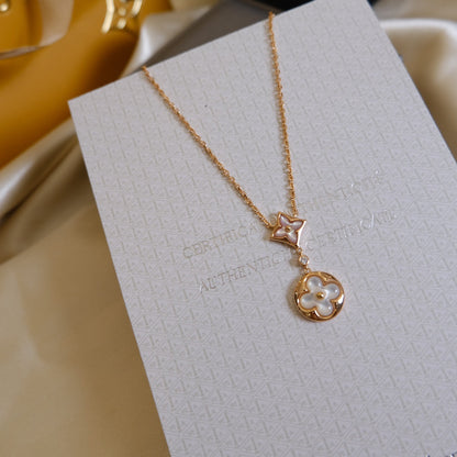 [Violet JW]STAR AND SUN WHITE MOP 2 MOTIF PINK GOLD NECKLACE