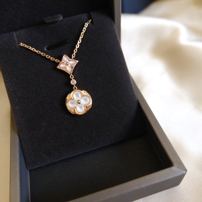 [Violet JW]STAR AND SUN WHITE MOP 2 MOTIF PINK GOLD NECKLACE