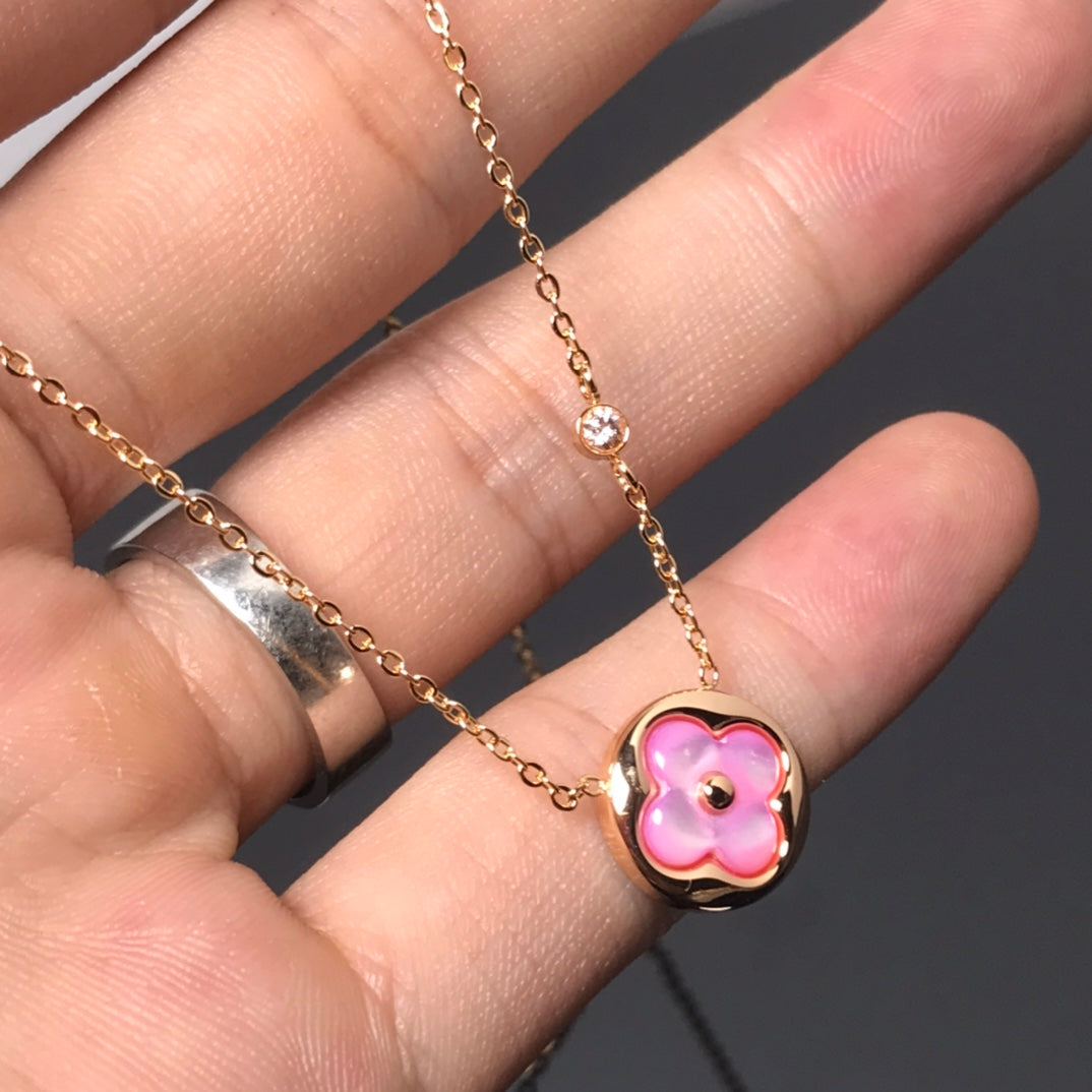 [Violet JW]COLOR BLOSSOM PINK MOP SUN GOLD NECKLACE
