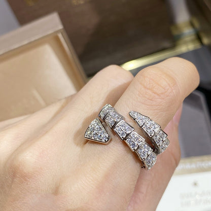 [Violet JW]SERPENTI DOUBLE RING SILVER DIAMOND PAVED