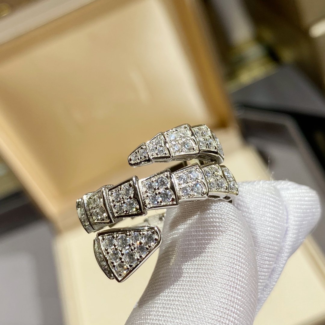 [Violet JW]SERPENTI DOUBLE RING SILVER DIAMOND PAVED