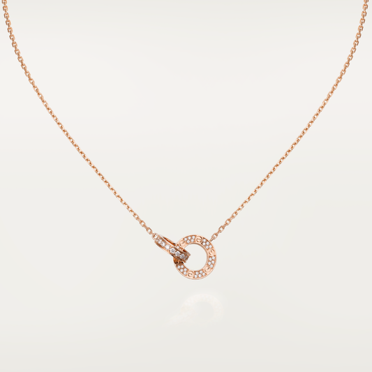 [Violet JW]LOVE 7.6MM NECKLACE ROSE GOLD AND SILVER  FULL DIAMOND