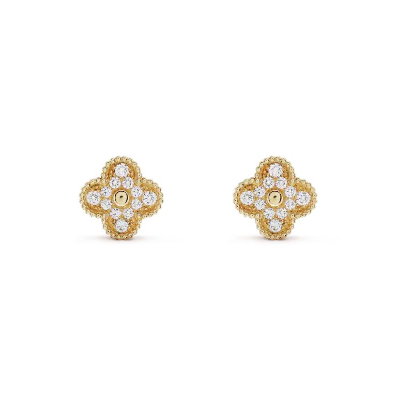 [Violet JW]CLOVER MEDIUM 1 MOTIFS FUll DIAMOND EARRINGS