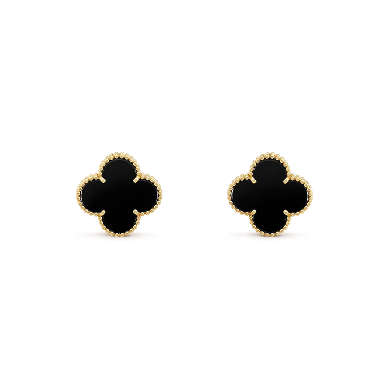 [Violet JW]CLOVER MEDIUM 1 MOTIFS  ONYX STUD EARRINGS
