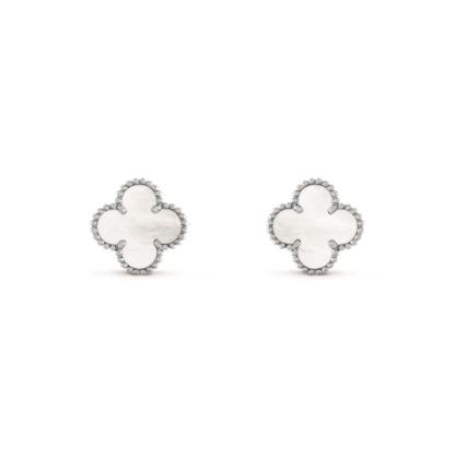 [Violet JW]CLOVER MEDIUM 1 MOTIFS  WHITE MOP EARRINGS SILVER