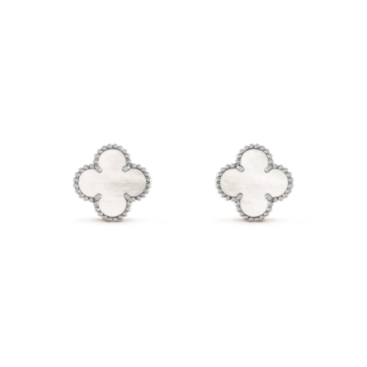 [Violet JW]CLOVER MEDIUM 1 MOTIFS  WHITE MOP EARRINGS SILVER