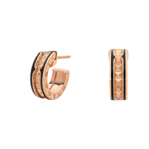 [Violet JW]ZERO 1 ROCK PINK GOLD EARRINGS WITH STUDDED SPIRAL AND BLACK CERAMIC