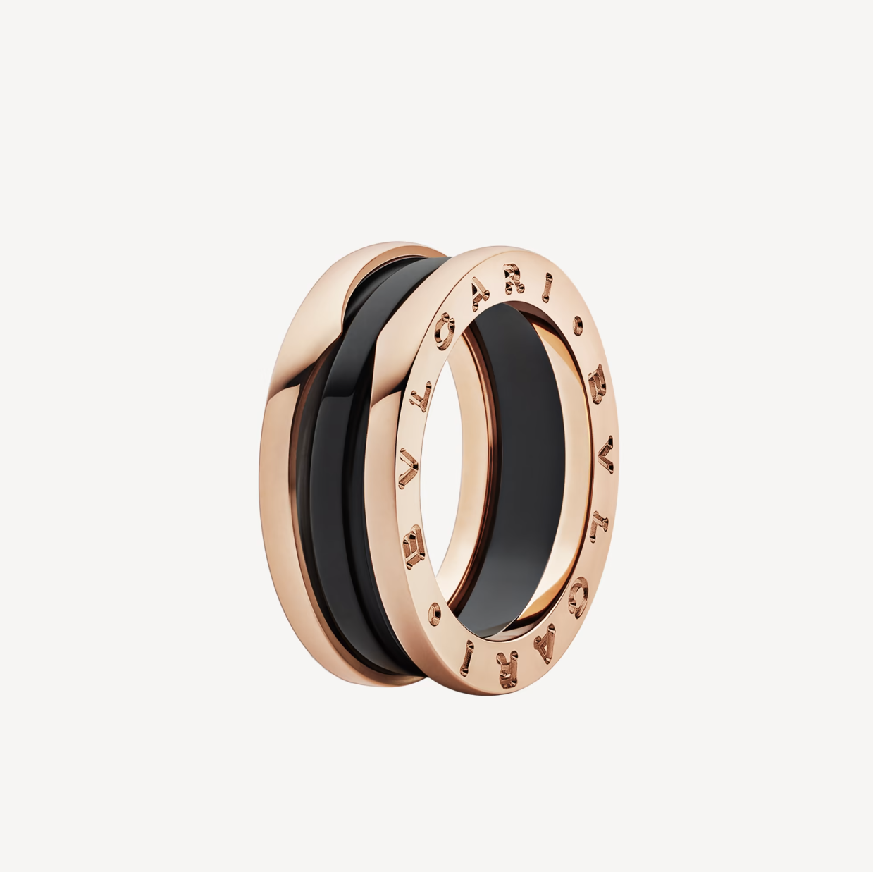 [[Violet JW]ZERO 1 TWO-BAND LOOPS AND BLACK CERAMIC PINK GOLD RING