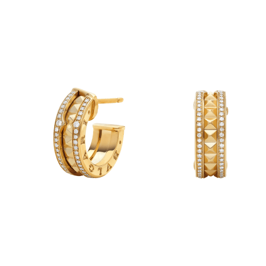 [Violet JW]ZERO 1 ROCK GOLD EARRINGS WITH STUDDED SPIRAL AND PAVED DIAMONDS