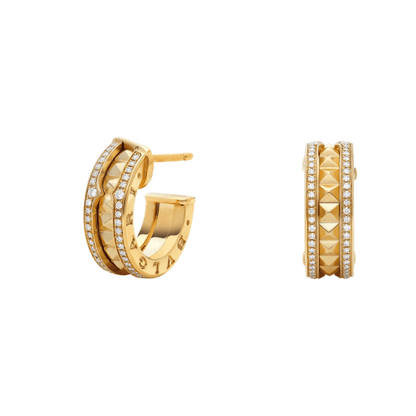 [Violet JW]ZERO 1 ROCK GOLD EARRINGS WITH STUDDED SPIRAL AND PAVED DIAMONDS