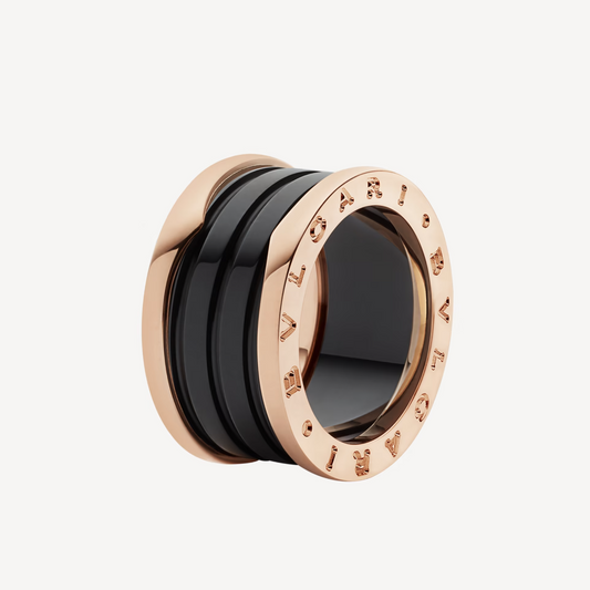 [Violet JW]ZERO 1 FOUR-BAND LOOPS AND BLACK CERAMIC SPIRAL PINK GOLD RING