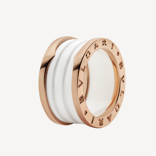 [Violet JW]ZERO 1 FOUR-BAND LOOPS AND WHITE CERAMIC SPIRAL PINK GOLD RING