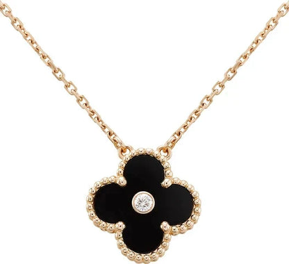 [Violet JW]CLOVER 15MM DIAMOND ONYX NECKLACE