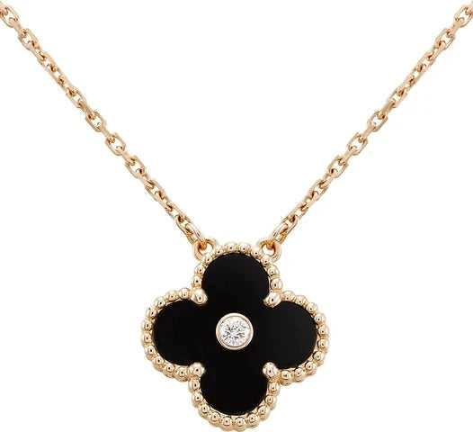 [Violet JW]CLOVER 15MM DIAMOND ONYX NECKLACE