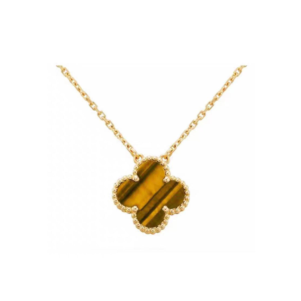[Violet JW]CLOVER 15MM YELLOW TIGER'S EYE AGATE NECKLACE
