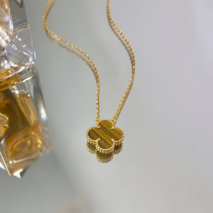 [Violet JW]CLOVER 15MM YELLOW TIGER'S EYE AGATE NECKLACE