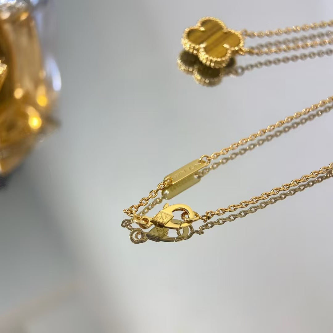 [Violet JW]CLOVER 15MM YELLOW TIGER'S EYE AGATE NECKLACE