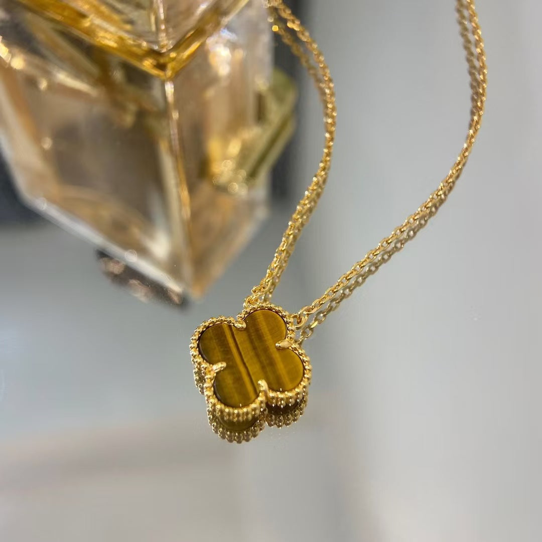 [Violet JW]CLOVER 15MM YELLOW TIGER'S EYE AGATE NECKLACE