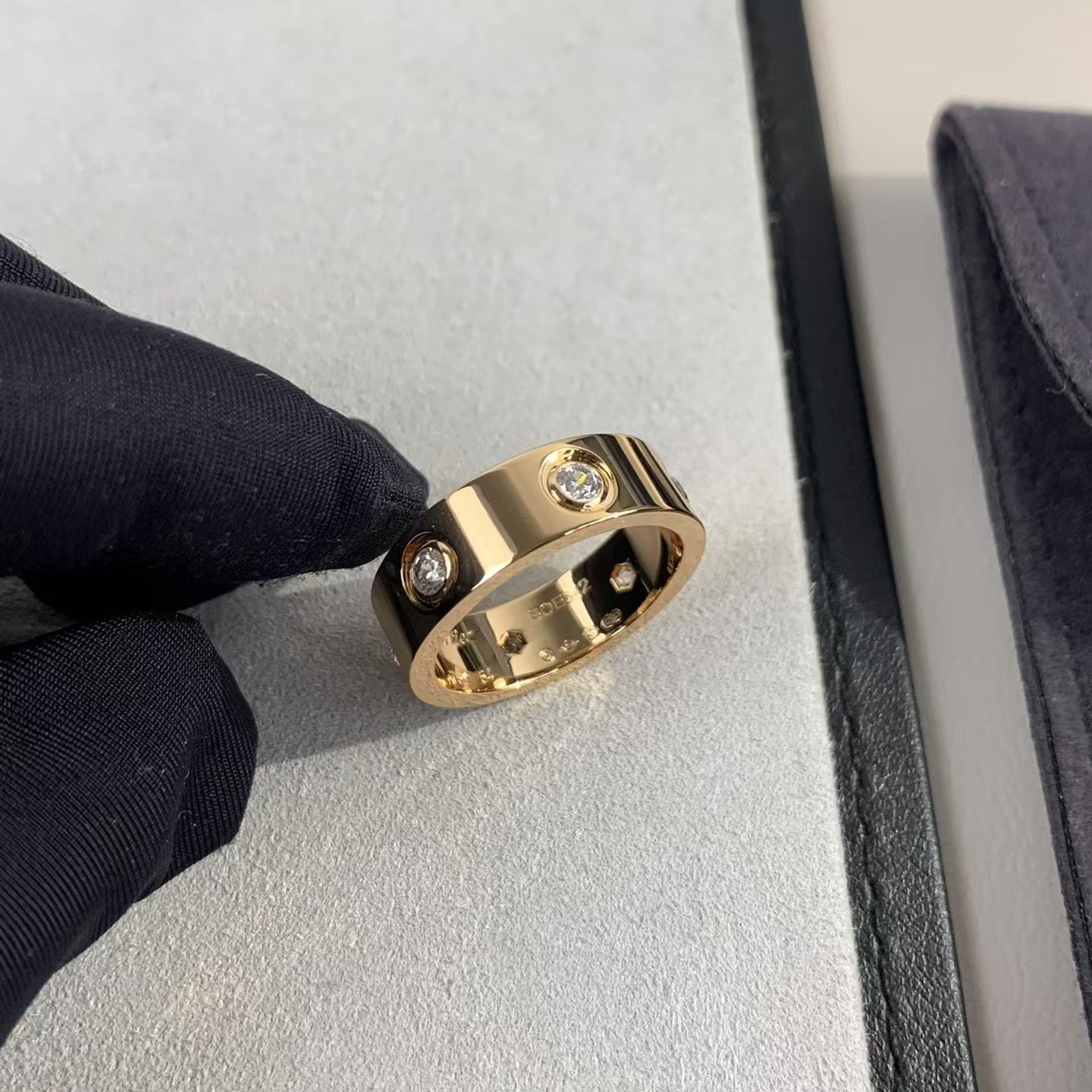 [Violet JW]LOVE RING 5.5MM 6 DIAMONDS PINK GOLD