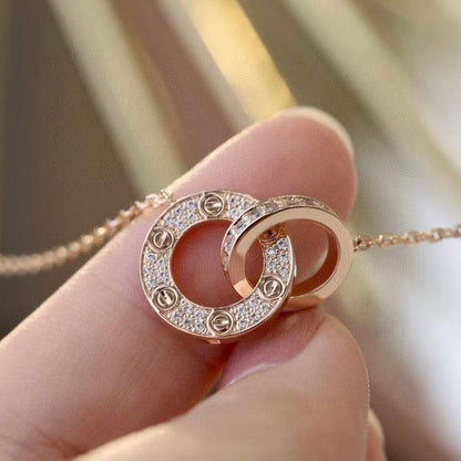 [Violet JW]LOVE 7.6MM NECKLACE ROSE GOLD AND SILVER  FULL DIAMOND
