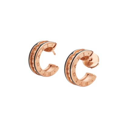 [Violet JW]ZERO 1 ROCK PINK GOLD EARRINGS WITH STUDDED SPIRAL AND BLACK CERAMIC