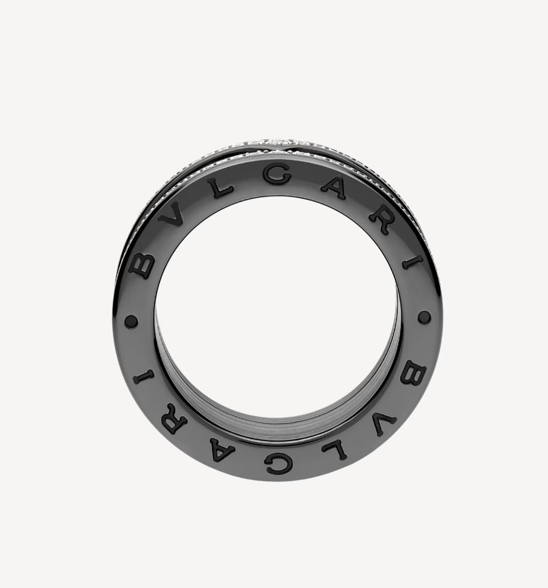 [Violet JW]ZERO 1 ROCK FOUR-BAND BLACK CERAMIC WITH STUDDED SPIRAL AND PAVED DIAMONDS RING