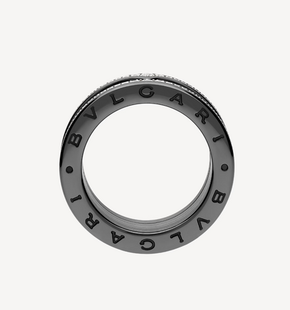 [Violet JW]ZERO 1 ROCK FOUR-BAND BLACK CERAMIC WITH STUDDED SPIRAL AND PAVED DIAMONDS RING