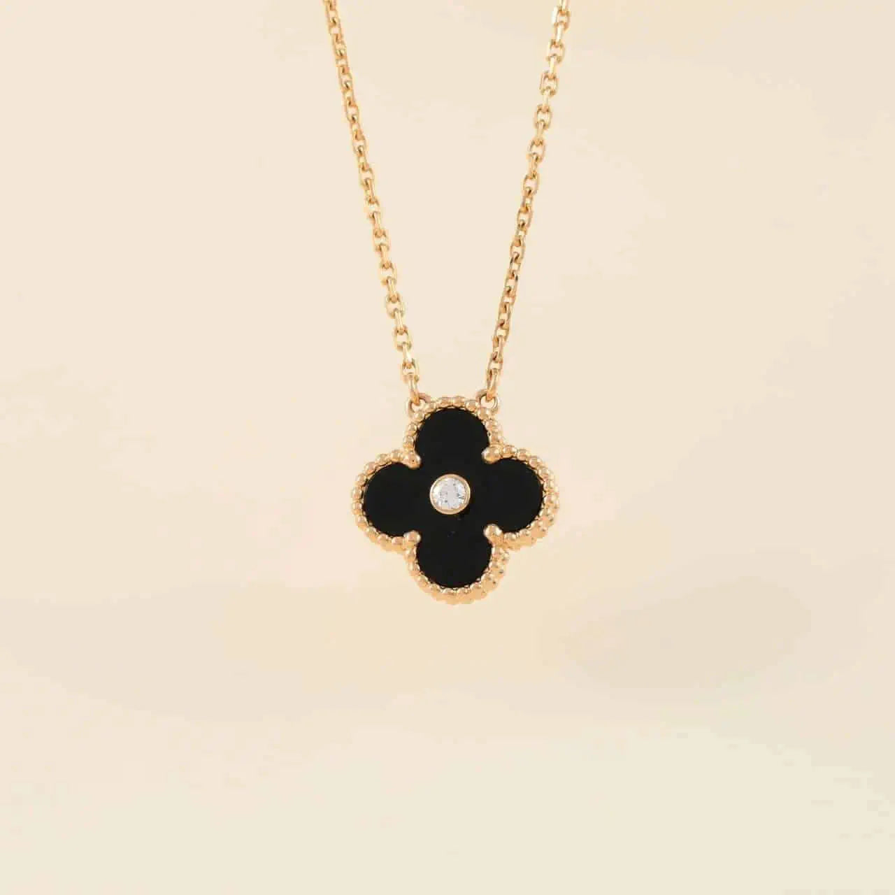 [Violet JW]CLOVER 15MM DIAMOND ONYX NECKLACE