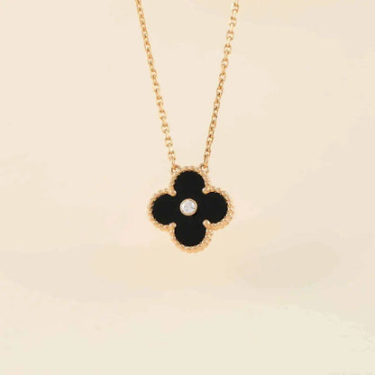 [Violet JW]CLOVER 15MM DIAMOND ONYX NECKLACE