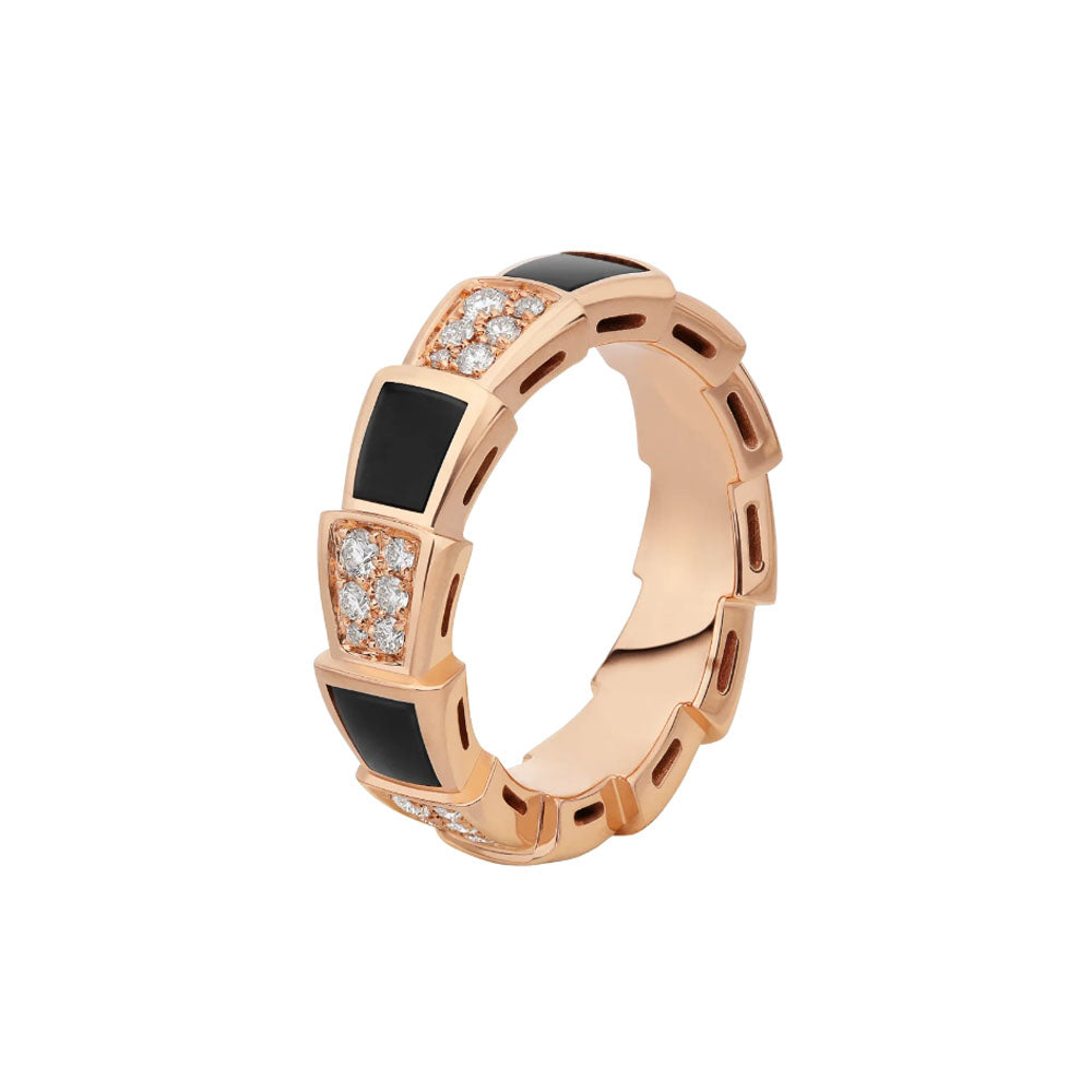 [Violet JW]SERPENTI RING PINK GOLD BLACK MOP DIAMOND PAVED 4MM