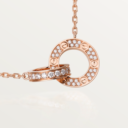 [Violet JW]LOVE 7.6MM NECKLACE ROSE GOLD AND SILVER  FULL DIAMOND
