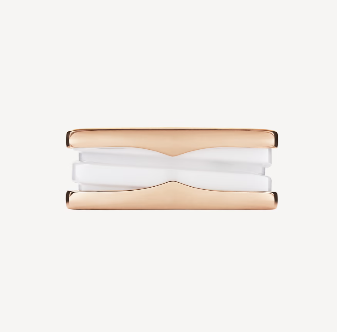 [Violet JW]ZERO 1 TWO-BAND LOOPS AND WHITE CERAMIC SPIRAL PINK GOLD RING