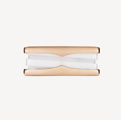 [Violet JW]ZERO 1 TWO-BAND LOOPS AND WHITE CERAMIC SPIRAL PINK GOLD RING