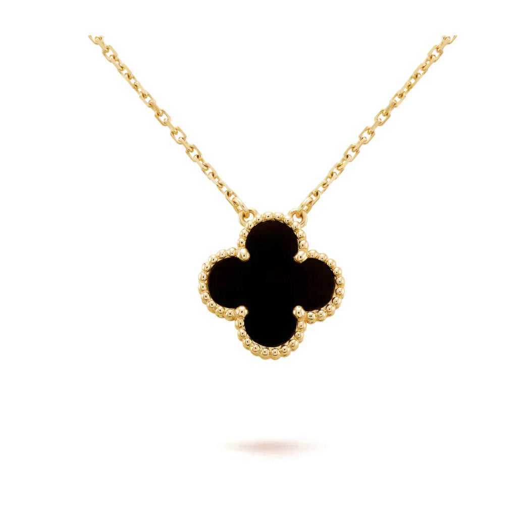 [Violet JW]CLOVER 15MM BLACK ONYX SINGLE FLOWER NECKLACE