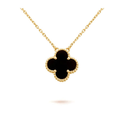 [Violet JW]CLOVER 15MM BLACK ONYX SINGLE FLOWER NECKLACE